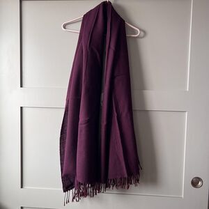 Kenzo Scarf Womens One Size Wool Fringe Made In Belgium Purple Embroidered Wrap